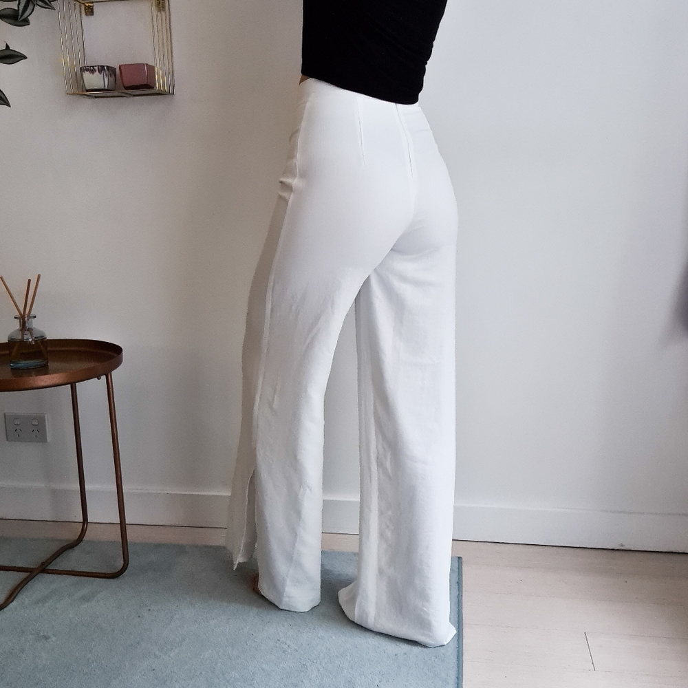 Tiger Mist high waisted wide leg pants | off-white sz small classic chic womens - Picture 11 of 16